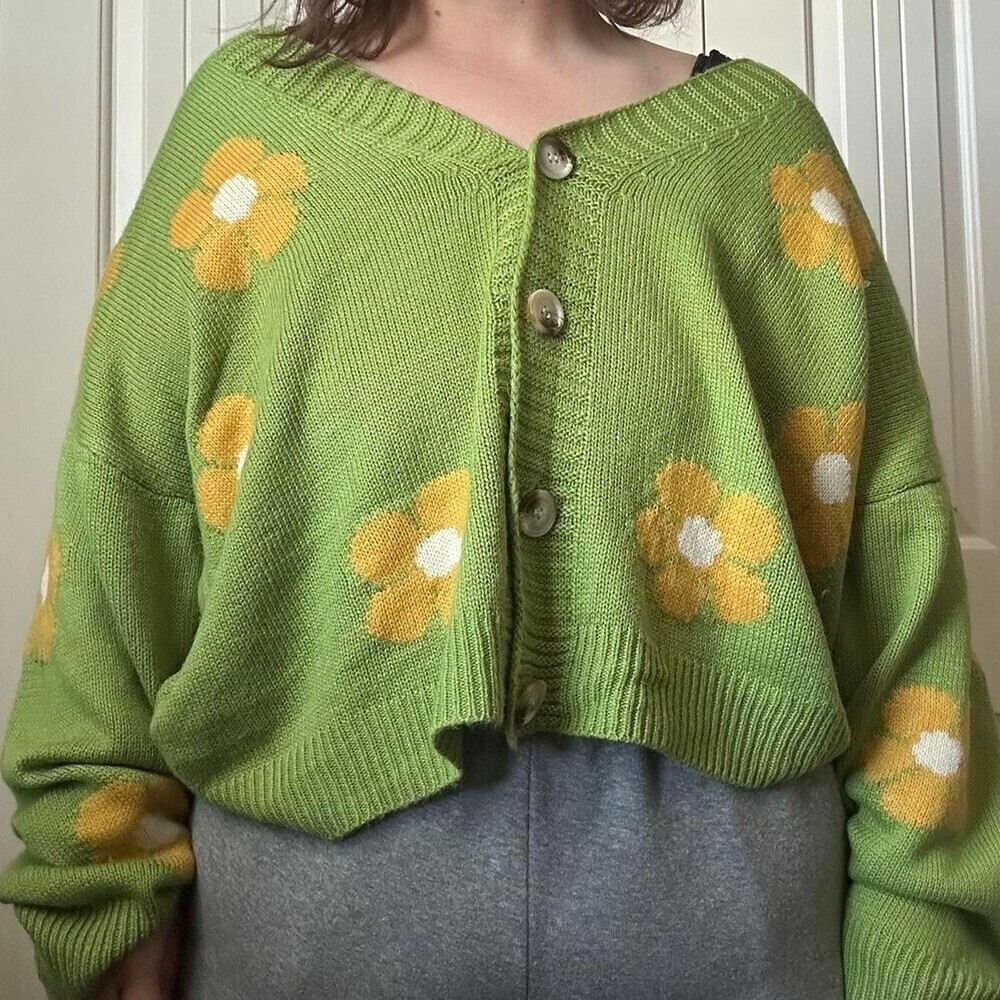 Shein Women's Green Floral Cardigan